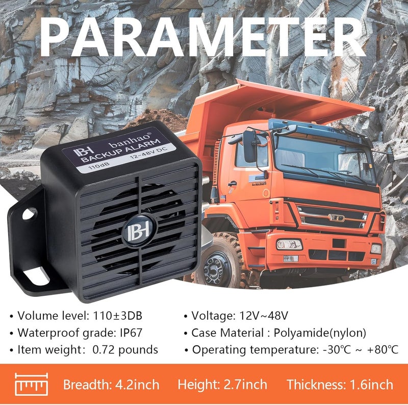banhao Backup Alarms Reverse Warning Alarm Beeper for Truck 12V/48V 110dB Super Loud Back up Siren for Universal Vehicle Van Truck Forklift Lorry Heavy Equipment - Image 3